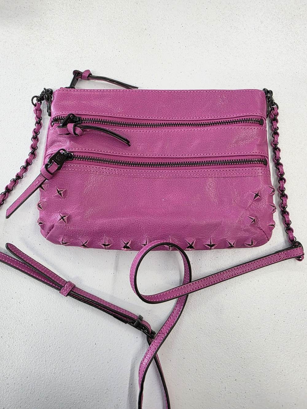 Elliott Lucca Fuchsia Studded Leather Crossbody Bag